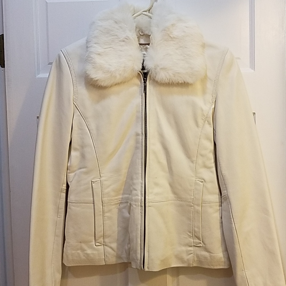 White Wilson's Leather leather jacket w/fur collar
